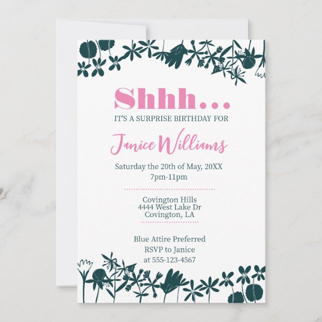 Einladung von Rosa und Grüner Flora (Vorderseite)