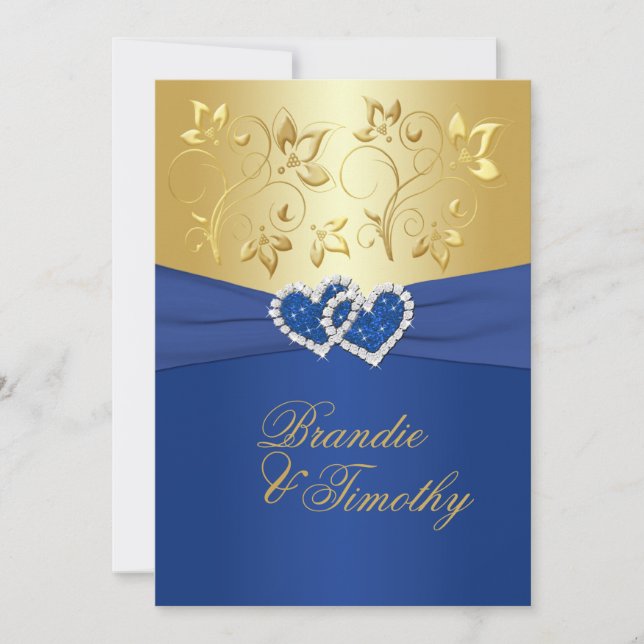 Einladung von Royal Blue and Gold Floral Wedding (Vorderseite)