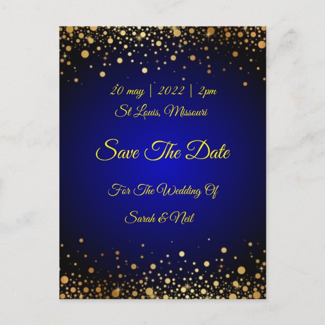 Einladung von Royal Blue Gold Popular Save the Dat Postkarte (Vorderseite)