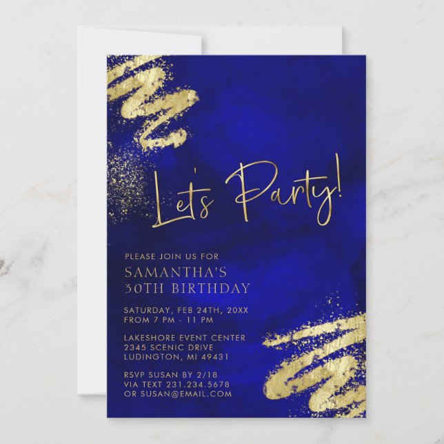 Einladung von Royal Blue und Gold zum Geburtstag (Vorderseite)