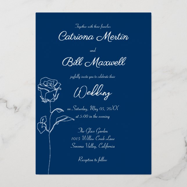 Einladung von Royal Blue und Real Silver Foil (Vorderseite)