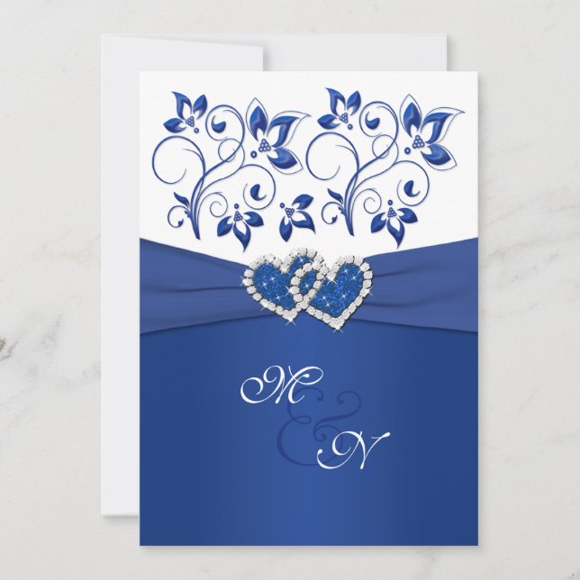Einladung von Royal Blue und White Joined Hearded (Vorderseite)