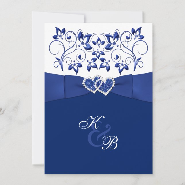 Einladung von Royal Blue und White Joined Hearded  (Vorderseite)