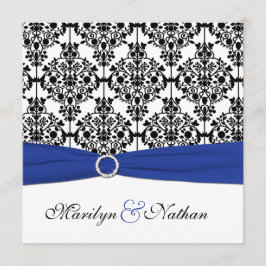 Einladung von Royal Blue, White, Black Damask Hoch