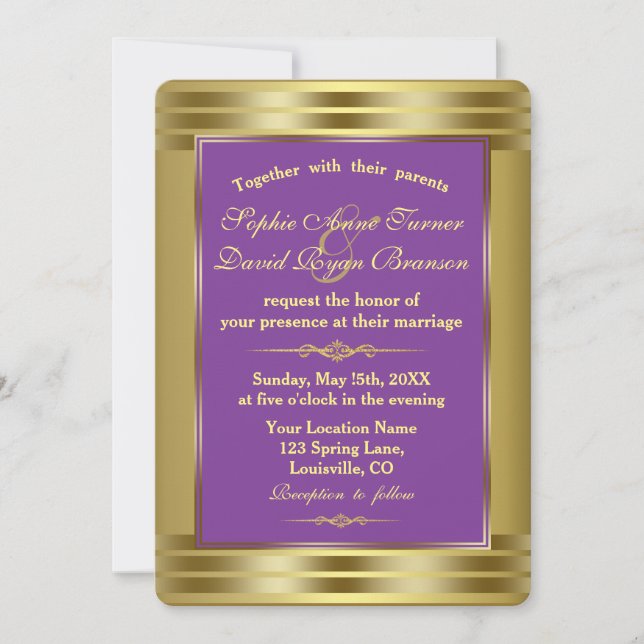Einladung von Royal Lila and Gold Wedding (Vorderseite)