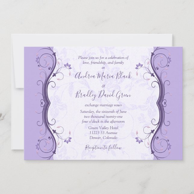 Einladung von Royal Lila & Lavender Floral Wedding (Vorderseite)