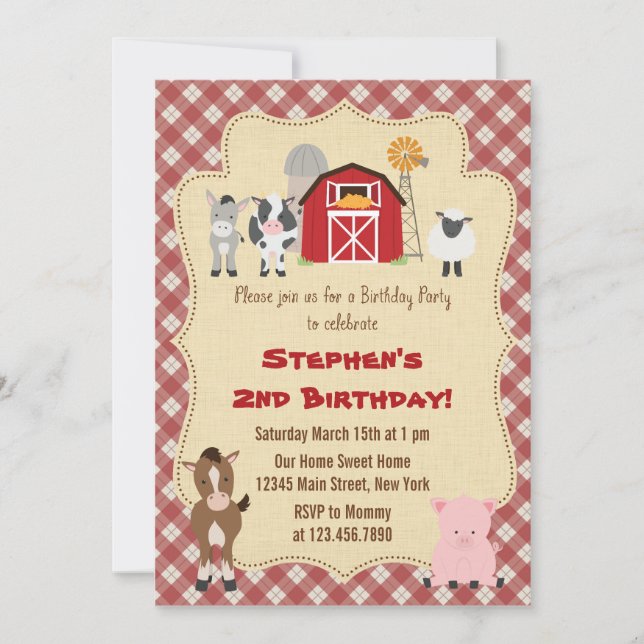 Einladung von Rustikal Farm Animal Birthday Party (Vorderseite)