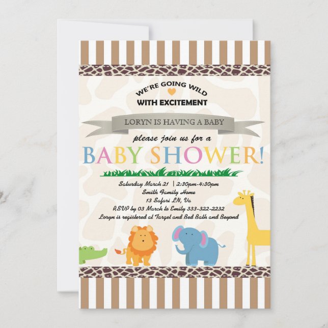 Einladung von Safari Animal Baby Shower (Vorderseite)
