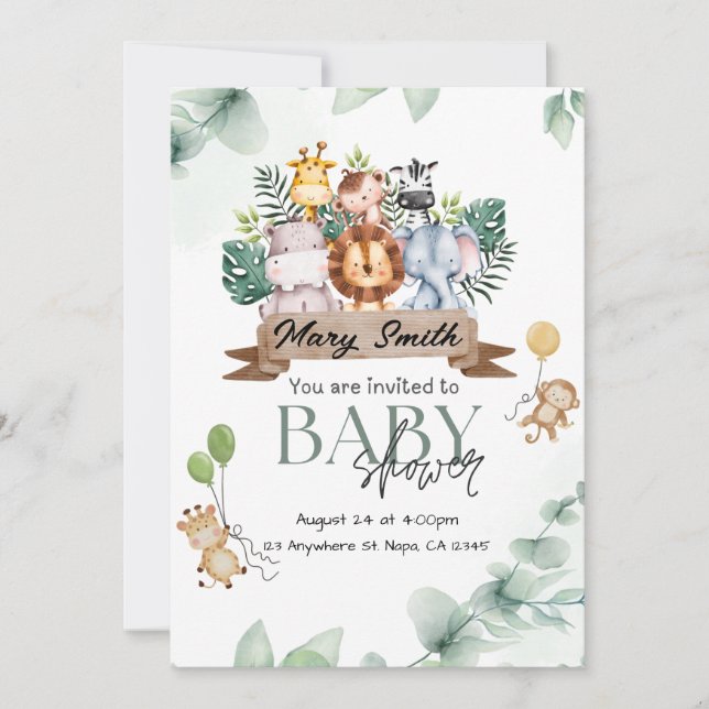 Einladung von Safari Animal Baby Shower (Vorderseite)