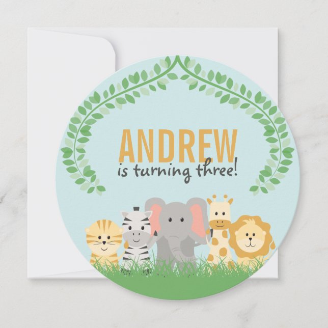Einladung von Safari Animals zum Geburtstag (Vorderseite)