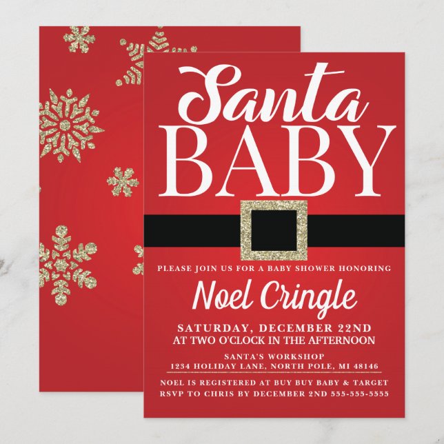 Einladung von Santa Baby Winter Baby Dusche (Vorne/Hinten)