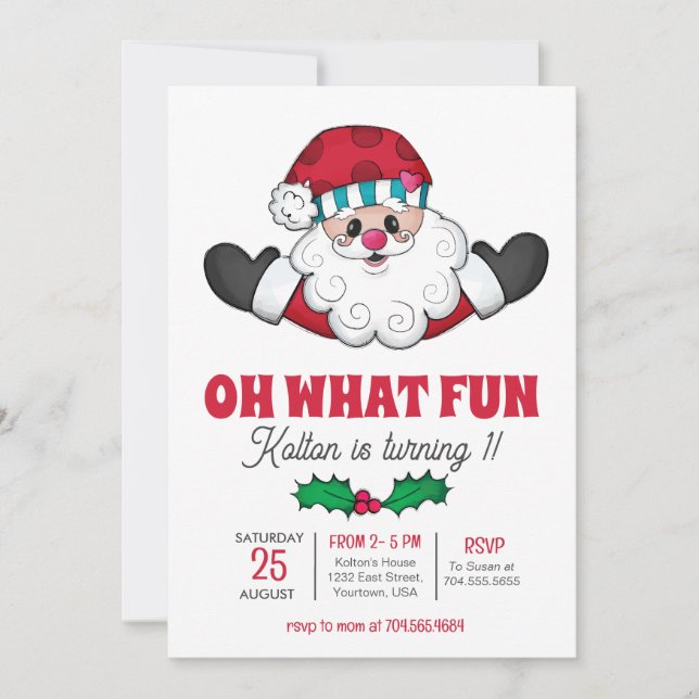 Einladung von Santa Birthday, Oh, was Spaß einlade (Vorderseite)
