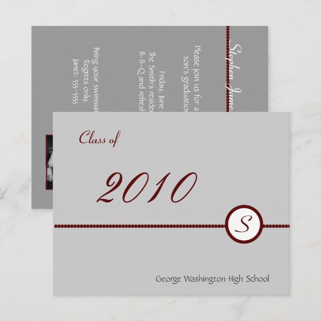 Einladung von Scarlet & Gray Monogramm Foto (Vorne/Hinten)
