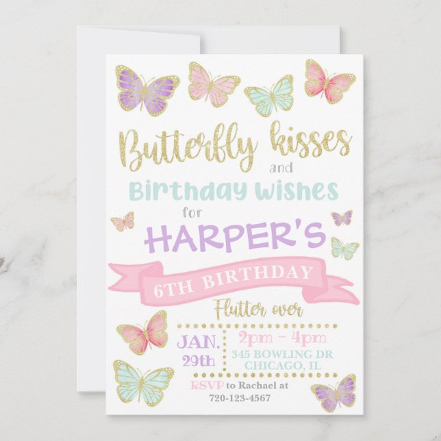 Einladung von Schmetterlingen | Butterfly Birthday (Vorderseite)