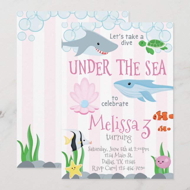 Einladung von Sea Animal Birthday Party (Vorne/Hinten)