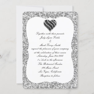 Einladung von Silberner Glitzer Black Heart