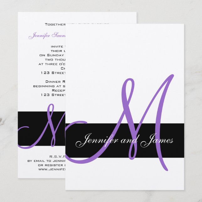 Einladung von Silver Wedding Lila Monogram-Namen (Vorne/Hinten)
