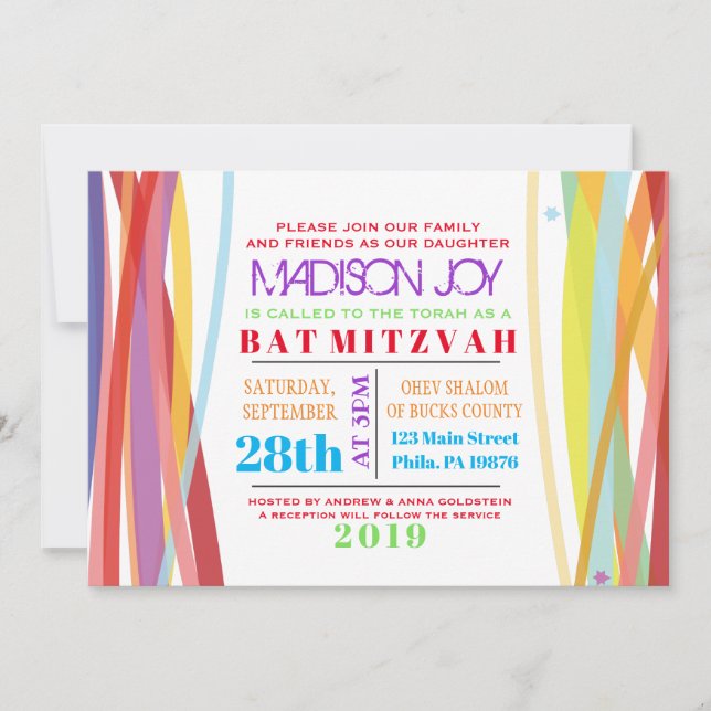 Einladung von Simple Lines Bat Bar Mitzvah (Vorderseite)