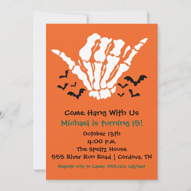 Einladung von Skeleton zum Geburtstag (Vorderseite)