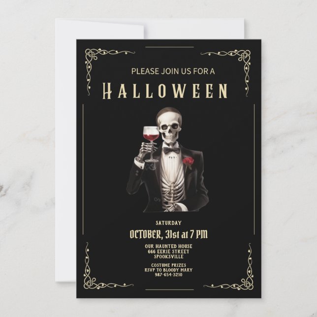 Einladung von Skeletton Erwachsenen Halloween-Part (Vorderseite)