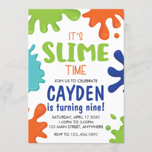 Einladung von Slime Birthday Green, Blue und Orang