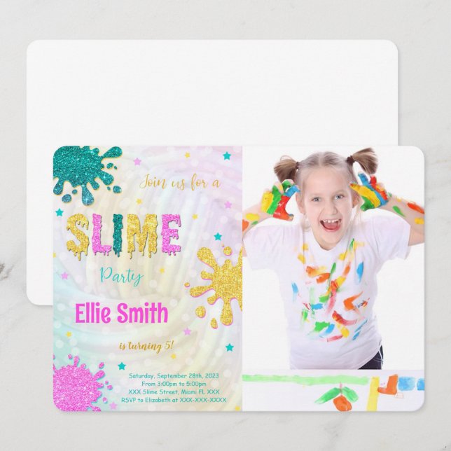 Einladung von Slime Foto (Vorne/Hinten)