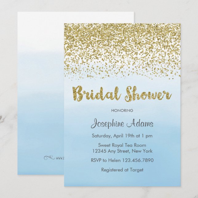 Einladung von Soft Blue und Gold Bridal Dusche (Vorne/Hinten)