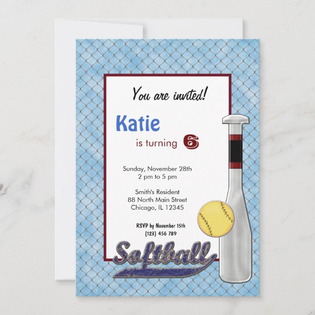 Einladung von Softball Birthday (Vorderseite)
