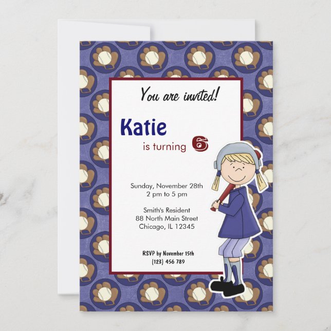 Einladung von Softball Birthday (Vorderseite)