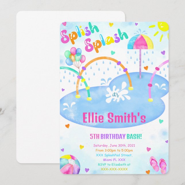 Einladung von Splash Pad zum Geburtstag (Vorne/Hinten)