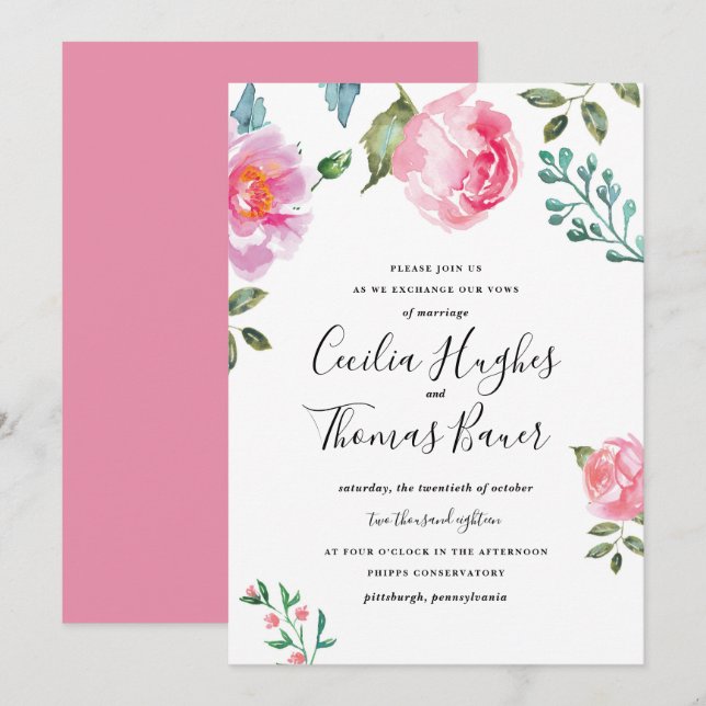 Einladung von Spring Peony Floral Wedding (Vorne/Hinten)