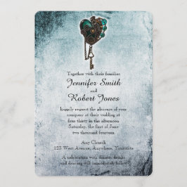 Einladung von Steampunk Aquamarin Heart Wedding