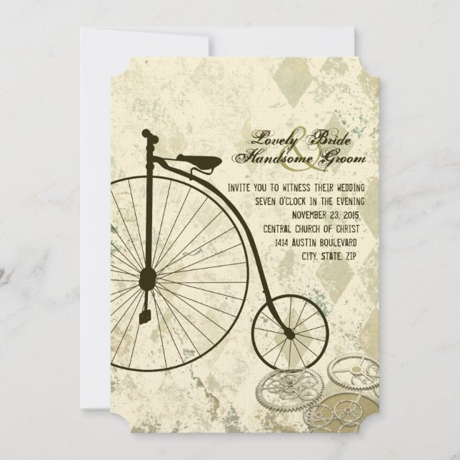 Einladung von Steampunk Viktorianisch Bicycle Wedd (Vorderseite)