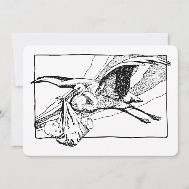 Einladung von Storch und Baby (Vorderseite)
