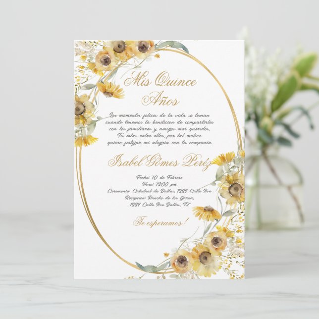 Einladung von Sunflower Quinceñera (Stehend Vorderseite)
