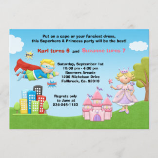 Einladung von Superheldin und Prinzessin Birthday 