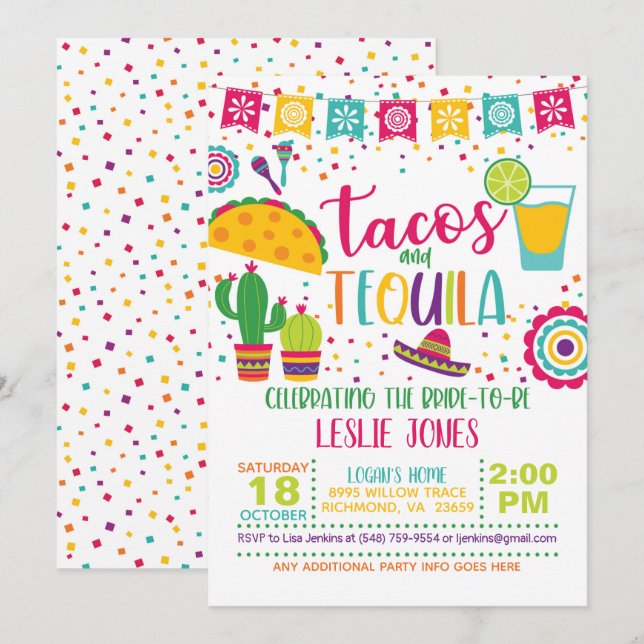 Einladung von Tacos & Tequila Bridal Dusche - Wh (Vorne/Hinten)