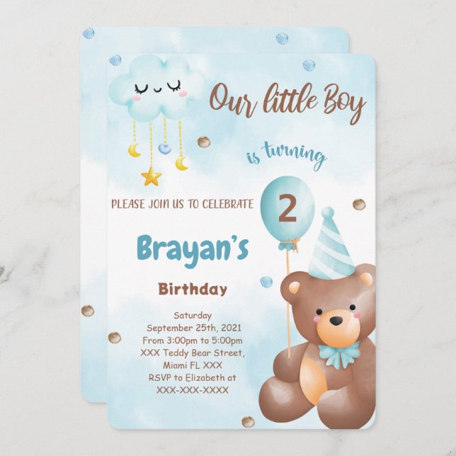 Einladung von Teddy Bear (Vorne/Hinten)