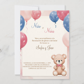 Einladung von Teddy Bear Spanish Gender Reveitatio