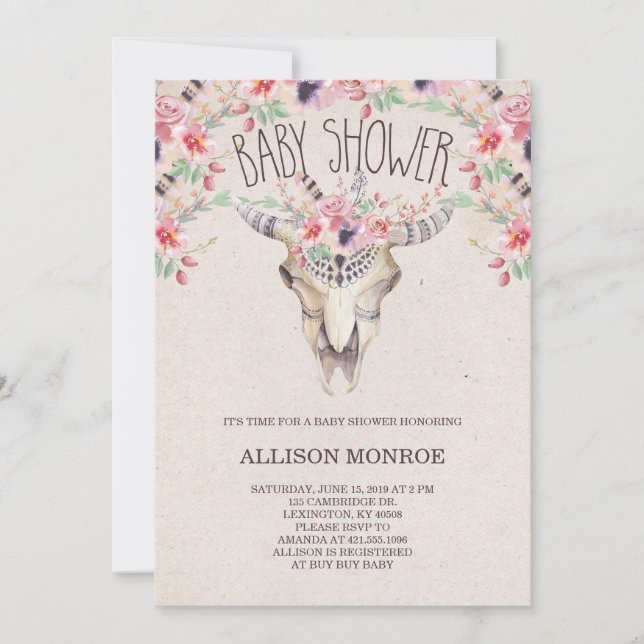 Einladung von Tribal Boho und Floral Baby Shower (Vorderseite)