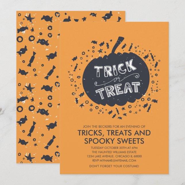 Einladung von Trick or Treat Pumpkin Halloween-Par (Vorne/Hinten)