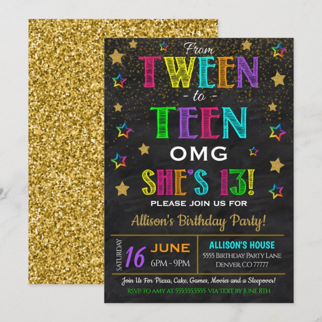 Einladung von Tween to Teen Birthday (Vorne/Hinten)