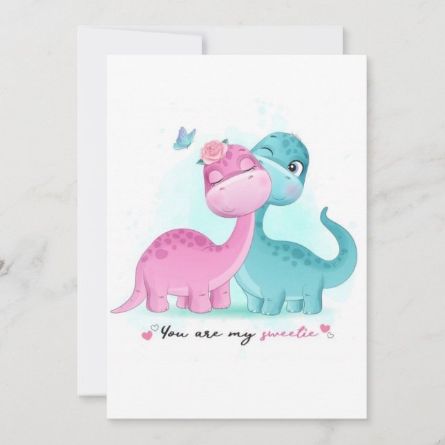 Einladung von Twin Aqua und Pink Dinosaurier (Vorderseite)