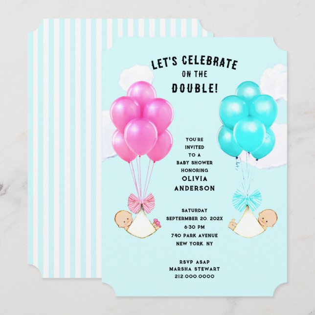 Einladung von Twins Baby Shower (Vorne/Hinten)