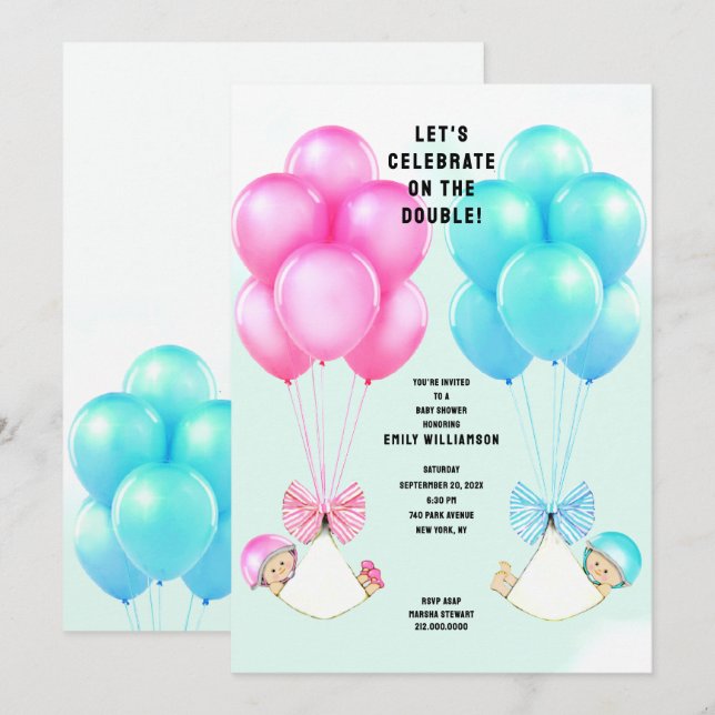 Einladung von Twins Baby Shower (Vorne/Hinten)