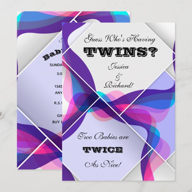 Einladung von Twins Baby Shower (Vorne/Hinten)