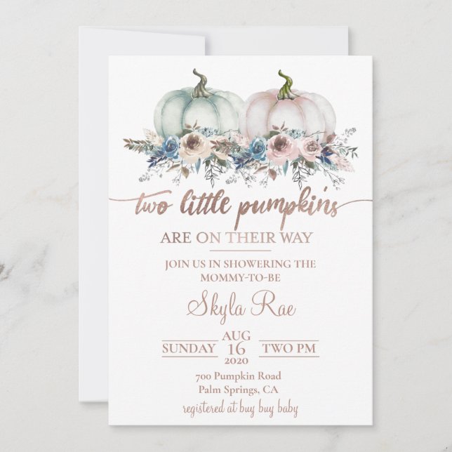 Einladung von Twins Pumpkin Baby Shower (Vorderseite)