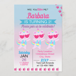 Einladung von Unicorn Cat Heart Cartoon