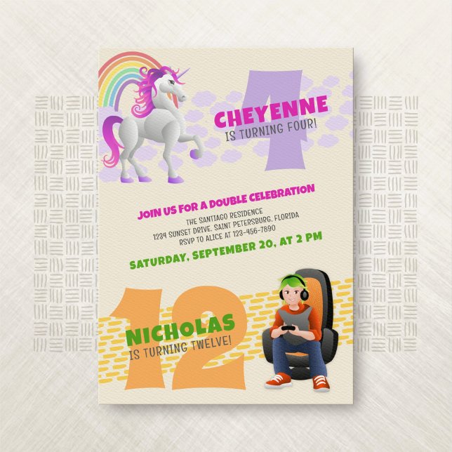 Einladung von Unicorn Gamer Joint Double Birthday (Von Creator hochgeladen)