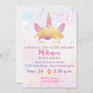 Einladung von Unicorn Geburtstagsparty Magical Met